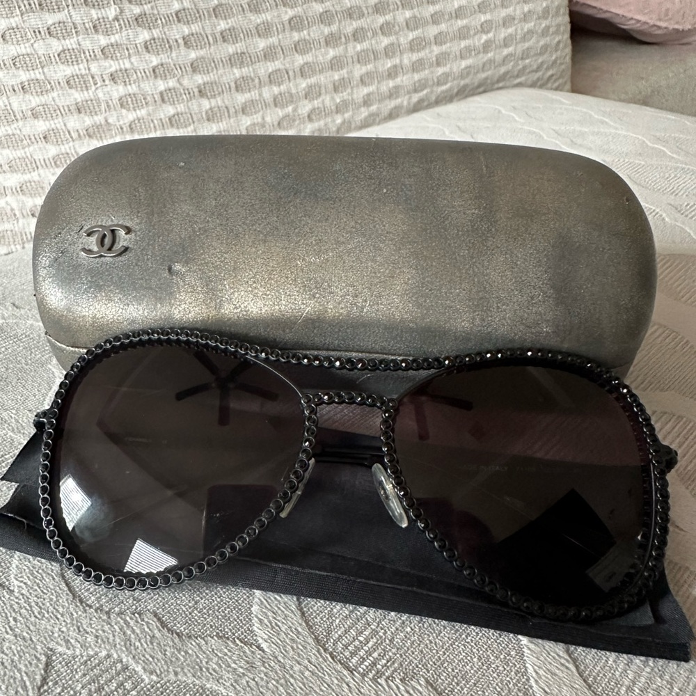 Authentic Chanel Sunglasses with black rhinestones